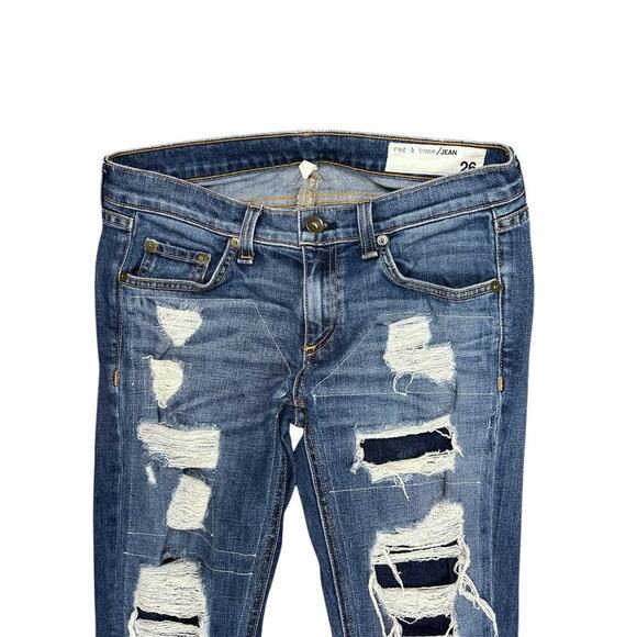 Rag & Bone Dre Ada Brigade Distressed Ripped Skinny Jeans size 26 Low Rise Denim - Picture 3 of 10